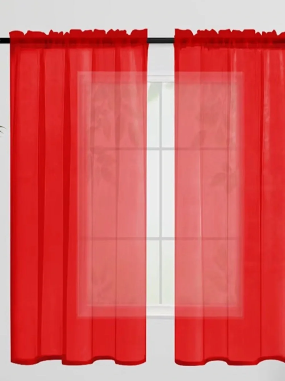 Red Sheer Window Curtain 2 Panels